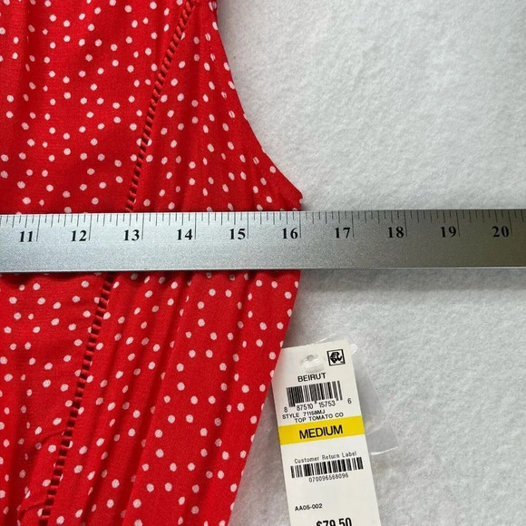 Maison Jules Dress Sz M A-Line Midi Polka Dot Keyhole Neck Sleeveless Rayon Red - Picture 10 of 12